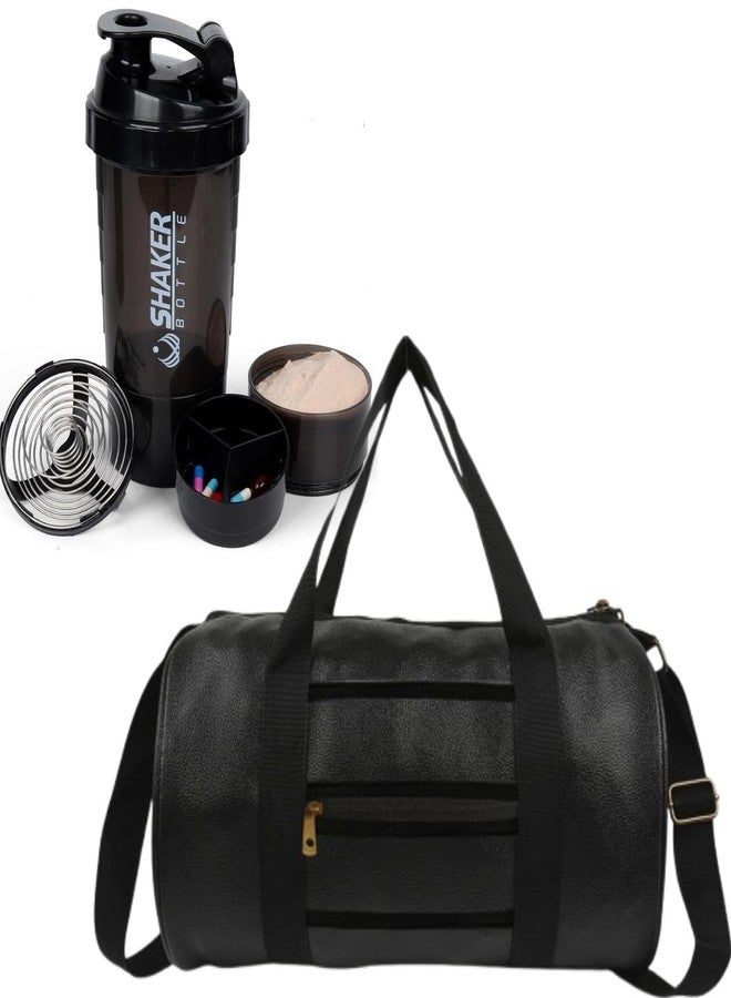 FIT FOCUS Ultimate Gym Bagg & Shaker Combo Premium Gym Duffle Bag with Protein Sipper/Shaker Gym Bag Combo for Men's ll Gym Bagg with Shoe Compartment Black Bottle ll Gym kit for Men's and Women's (Black) - Image 1